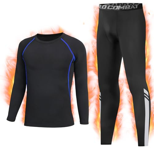 Qyibleri Kids Base Layer - Football Skins Long Sleeve Top & Tights Skins for Boys Set, Kids Thermal Base Layer Set Suit