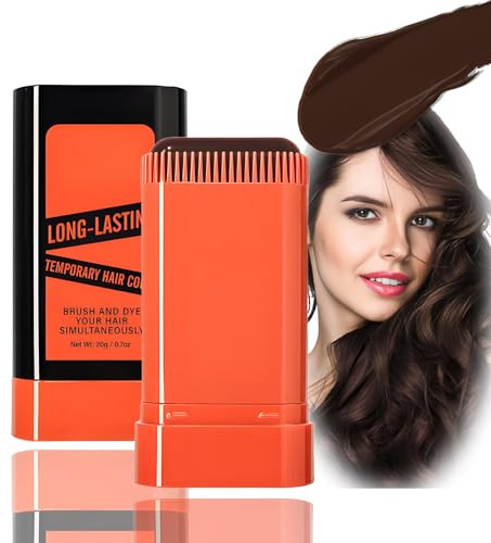 Temporary Hair Dye Stick with Built-In Comb for Grey Coverage & Root Touch-Up – Portable Waterproof Hair Color Concealer, Quick-Dry Plant-Based Formula, Washable & Long-Lasting (Brown Black)