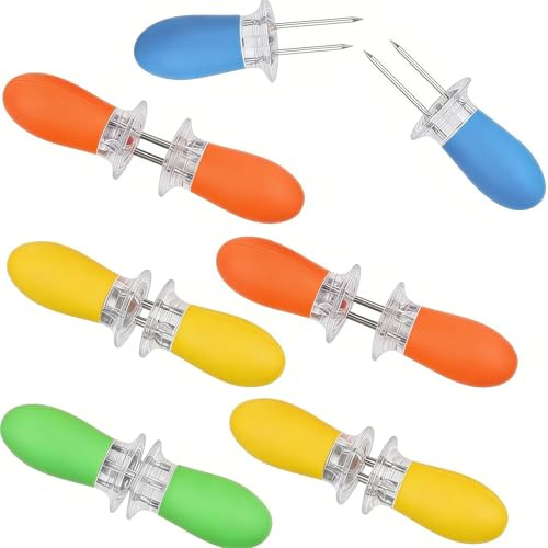 12 Pcs Corn On The Cob Skewers, 6 Pairs Corn Holders, Stainless Steel Prongs Silicone Handle Interlocking Design Corn Forks for BBQ Kitchen Picnic Camping Easy Grip Tool