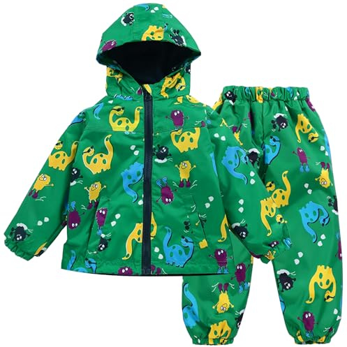 LZH Toddler Baby Boys Girls Raincoat Waterproof Hooded Jacket Dinosaur Coat+Pants Suit