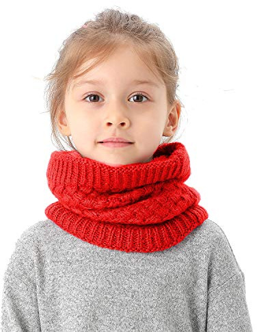EPEIUS Kids Girls/Boys Winter Knitted Infinity Scarf Children Warm Soft Polar Fleece Neck Warmer,Red