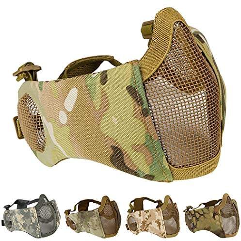 AOUTACC Foldable Airsoft Mask,Half Face Mesh Masks with Ear Protection for Cs War Game, BB Gun,Hunting,Paintball (MC)