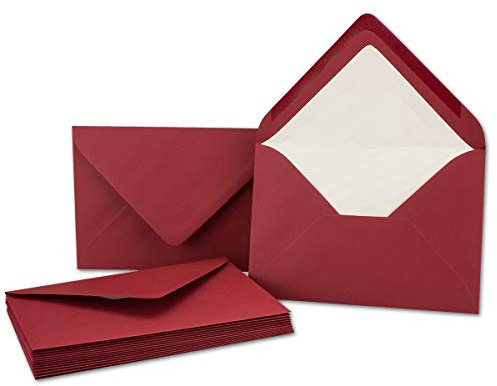 25x Kuverts in Dunkel-Rot - Brief-Umschläge in DIN B6-12,5 x 17,6 cm geripptes Papier - weißes Seidenfutter für Weihnachten & festliche Anlässe