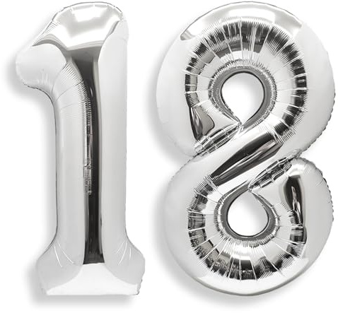 AULE Palloncino Numero 18 Argento: Grande 101 cm Palloncini Compleanno