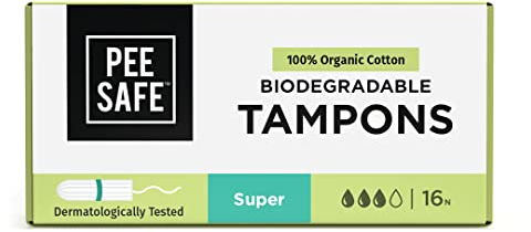 PEESAFE Tampons aus 100% Bio-Baumwolle | Super | Komfort & Sicherheit | Biologisch abbaubar | Bio Tampon in 16er Pack