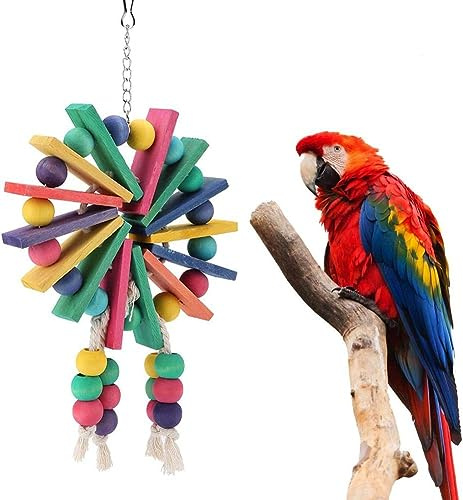 Loro Juguetes para masticar columpios, aves para mascotas Rueda de la fortuna Heronsbill Morder Juguete Periquitos Conures Colgando Juguetes de pie para pequeños loros Guacamayos Cockatiels Love Birds