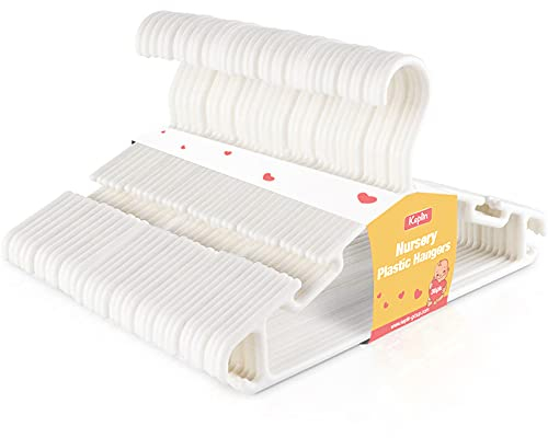 KEPLIN 36 Pack Plastic Baby Hangers, Nonslip Nursery Coat Hangers, Space Saving Tubular Hangers, More Storage for Kids Children Clothes Dresses Unisex (27x15cm) White