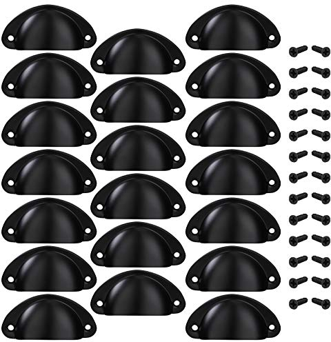 MengH-SHOP Poignée de Tiroir Bouton Porte Coquille Poignée en Forme de Coquille Décoration Porte Meuble Tiroir Armoire Placard avec Vis 20 Pièces Noir