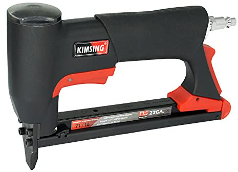 KIMSING K7116 Grapadora neumática de peso ligero de calibre 22, tipo 71, corona de 9 mm, grapas de 6-16 mm, pistola grapadora de aire para muebles