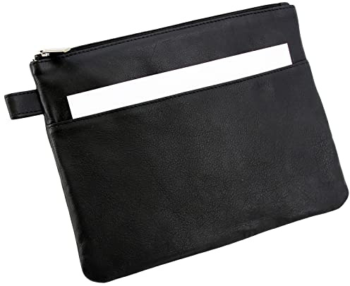 ALASSIO 42232 - Bank-Utensilientasche, Banktasche aus Leder mit Reißverschluss, Transporttasche für Münzen, Geldscheine und Wertsachen, Money Pouch, Multifunktionstasche ca. 25 x 19 cm, schwarz