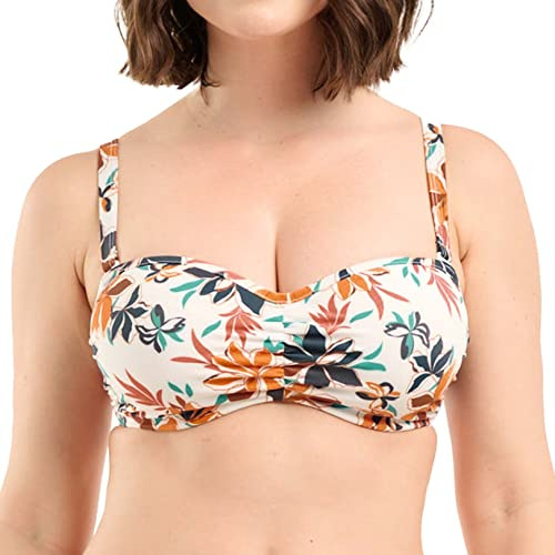 SANS COMPLEXE Staycation_98FAI77 Haut de Maillot de Bain Bandeau Armatures Bretelles Amovibles, Imprime Floral Ivoire, 95C Femme