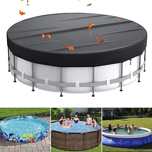 MOFIC 10FT Round Swimming Pool Cover, Solar Covers for Above Ground Pools, Inground Pool Cover Protector with Drawstring Design Increase Stability, Rainproof and Dustproof,Black (10FT)
