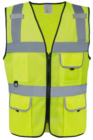 HPHST Warnweste für Herren and Damen Hohe Sichtbarkeit Fahrradweste mit Reißverschluss Reflektierende Weste Arbeitsweste (M, Gelb Mesh)