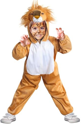 Costume da Leone Carnevale Bambino: Body Animale per Bambini - Design Forma di Leone, Morbido e Confortevole (M (3-5 anni 113 cm), Leone)