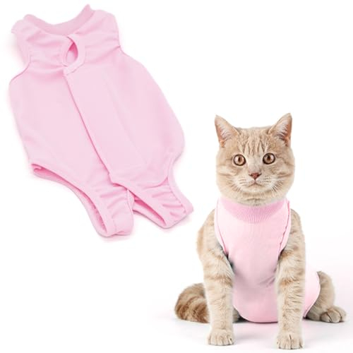 ZXUPOI 1 Pcs Recovery Suit Katze Haustiere Schutz Kleidung Wiederherstellung Anzug Weste Verhindern Lecken Nach der Operation Tragen Weaning und Warmhalte Recovery Tuch Anzug für Katzen Hunde (Rosa)