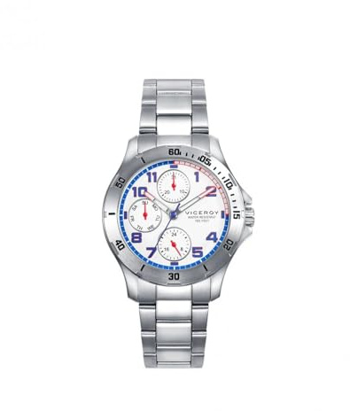 Viceroy 401365-04 Reloj Niño Acero Blanco - Deportivo 28MM, Cuarzo Multifunción, Pulsera Azul