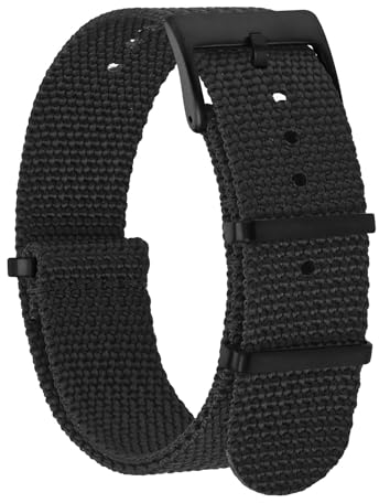 BISONSTRAP Nylon Uhrenarmband für Herren, Einteilige Militär Armband, 20mm, Schwarz (Schwarze Schnalle)