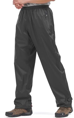 mosingle Men's Waterproof Trousers Lightweight Breathable Rain Overtrousers with Zip Pockets, Waterproof Over Pants for Golf Hiking Outdoor Fishing Cycling #1088-Black-XXL