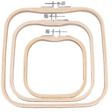 DAYnagh 3 Pièces Tambours à Broder Carrés en Bois de Tailles Différentes - Anneaux de Broderie en Bambou Réglables pour Art, Artisanat et Couture