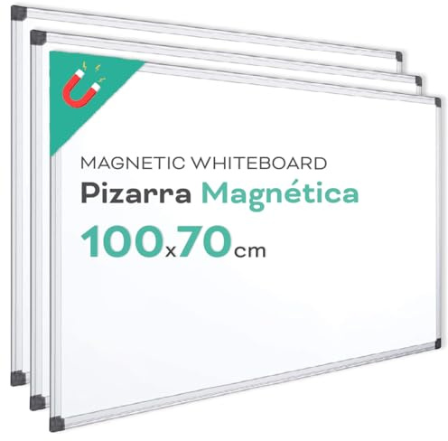 Pizarra Magnética Blanca, Pizarra Marco de Aluminio, Superficie Lisa Fácil de Borrar, Pizarra para Tomar Notas, Dibujar, Enseñar u Organizar, Herramienta para Oficina y Escuela - Ofituria (3u,100x70)