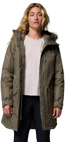 Columbia Manteau isolant long Suttle Mountain, imperméable, réfléchissant la chaleur, isolant synthétique, manches ajustables, fausse fourrure amovible - Femmes