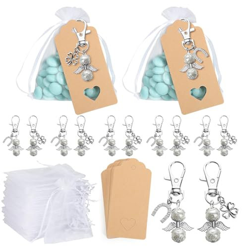 BOOMTOP 30 Schlüsselanhänger Glücksbringer Schutzengel Kleine Geschenke zum Abschied Kollegen Viel Glück Prüfung Geschenk Kleeblatt Hufeisen Gastgeschenke für Hochzeit Taufe Kommunion Weihnachten