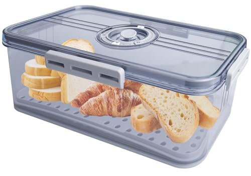 BAIFULAI Boîte à pain, boîte de rangement pour pain, matériau PET de qualité alimentaire, minuterie, antidérapante, avec séparateurs pour tous les types d'ingrédients de cuisine, 32,5 x 17,5 x 11 cm