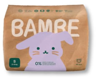 Bambe | Öko-Windeln | Größe S | von Geburt bis 6 kg | ca. 6–12 Wochen| Packung mit 40 Stück