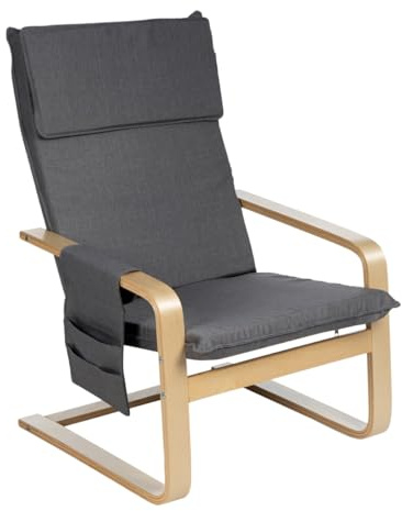 Gremium Poltrona Relax In Tessuto Con Schienale Ergonomico, Seduta Imbottita Sfoderabile, Cuscino Poggiatesta, Struttura in Legno Con Braccioli e Sacca Portaoggetti