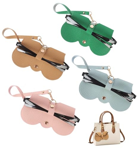 Moorle 4Pcs Slim Glasses Case, Portable Soft Sunglasses Bag, Slim Leather Eyeglass Case, Leather Sunglasses Case with Lanyard, Anti-Scratch Sunglasses Bag, Travel Protective Glasses Case for Women Men