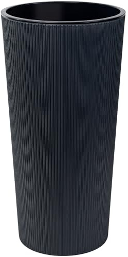 KONZEPT Blumentopf mit Einsatz – Hoch 75cm – für Außenbereich, wetterfest, UV-beständig & mit Rillenstruktur – Anthrazit, Eco-Kunststoff, ideal für Garten, Balkon, Terrasse & Innenräume