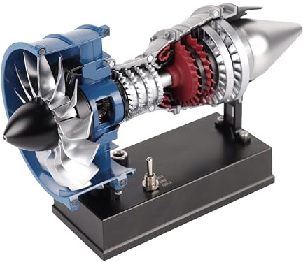 DM122 Mini Metal Turbofan Engine Model Kit That Works, 170+ Parts 1:20 Scale 4.41”H x 7”L x 3”W All-Metal Jet Engine Model with Transparent Cover, STEM Educational Assembly Kit, Desk Decoration Gift