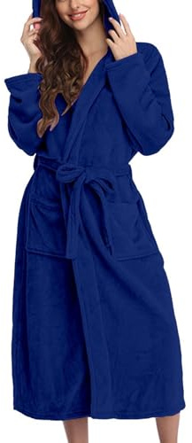 Generisch Albornoz para mujer con capucha, ropa de dormir de rizo grueso, tallas grandes, bata de sauna de felpa, acogedora bata de baño suelta, con trabillas para cinturón y dos bolsillos de parche