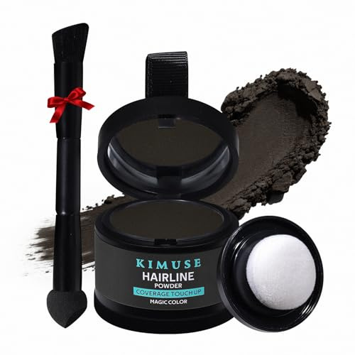 KIMUSE Hairline Powder, Root Touch Up Hair Color, Instantly Conceals Hair Loss, Bald Spot Thin Hair Powder with Dual-ended Hairline Brush for Women and Men, Transfer-proof & Sweat-proof