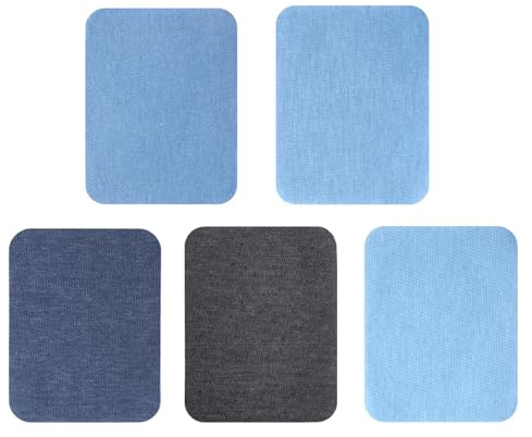 Denim Patches for Jeans Repair, 5 Pcs Iron-on Jean Patches Ironon Patches Iron-on Jean Patches Inside & Outside Strongest Glue 100% Cotton IronOn Patches Size 9.5 cm x 12 cm