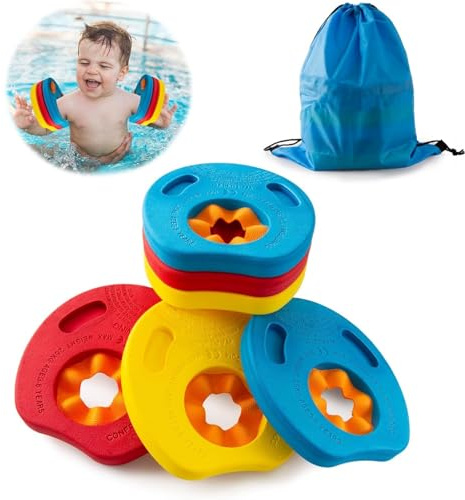 Manguitos Piscina y Bolsa de Almacenamiento- 6 Pcs Discos Natación, Manguitos Niño Discos Flotadores Niños Manguitos Evolutivos Flotador Bebe Natación de Infantil de Piscina para Entrenamiento