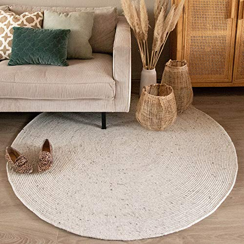 FRAAI | Home & Living Wollteppich Rund - Wise Grau Meliert 367 - Wolle - Flachgewebe - Einfarbig - Skandinavisch - Wohnzimmer, Esszimmer, Schlafzimmer - Carpet