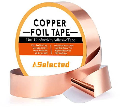 ASelected Copper Tape Slug Repellent 30mm x 20M roll Copper Slug Tape for Slugs Repellent Copper Strips Tap for Garden Anti Slug Snails Control Stained Glass EMI Shielding Electrical Repairs