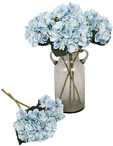 Kisflower 6Pcs Hortensia de Seda Flores Artificiales Hortensia Realista Ramo de Flores para la Fiesta de Bodas Oficina Decoración para el hogar (Azul)