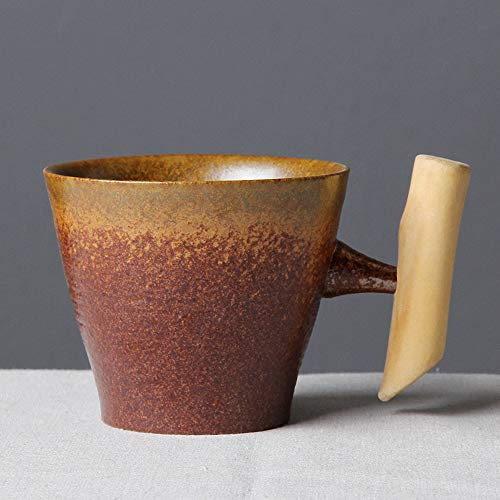 THUMBGEEK Tasse à café japonaise vintage en céramique avec poignée en bois pour la maison et le bureau Jaune-D