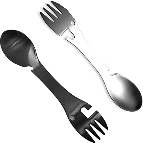 Cuillere Camping, Witbicg Cuitochette Cuillère Fourchette, 2 Pièces Cuillère Fourchette Camping Il Est Possible d'Ouvrir Des Bouteilles, De Couper De La Nourriture, Pour Le Camping Et La Sortie