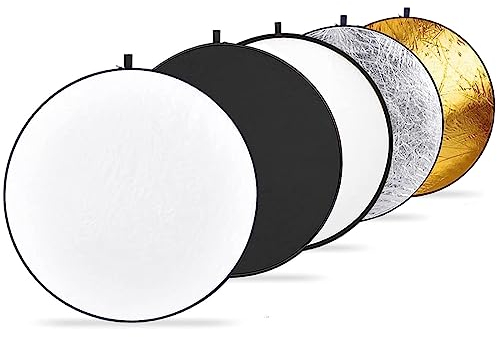 Set di riflettori fotografici 5 in 1, 30 cm, per fotografia e illuminazione esterna, servizi fotografici, matrimonio, riflettore traslucido, argento, oro, bianco e nero