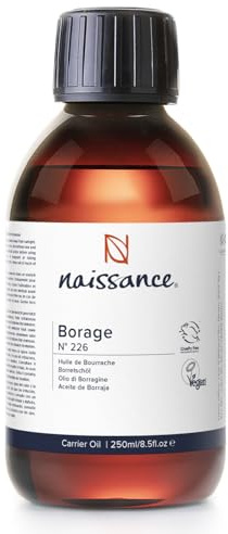 Naissanec Ekologisk Borage Fröolja (Stjärnblomma) (nr. 226) 450ml - Naturlig, Certifierad Organis - För Hud, Ansikte, Kropp, Hår, Massage