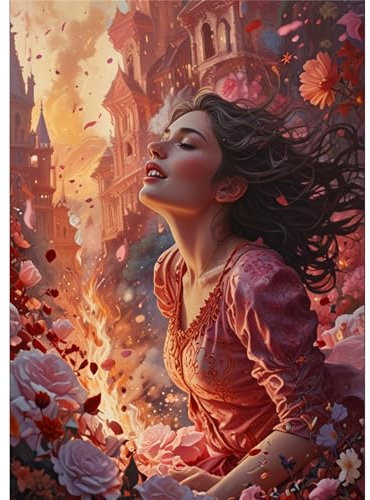 TWYYDP Puzzle Donna Con Rose Al Vento Puzzle 1000 Pezzi Puzzle Adulti Puzzle in Legno per Tutta La Famiglia