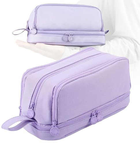 Esshogo Astuccio viola 4 scomparti, Capacità Borsa Porta Penne, Astucci Matite di Grande Astuccio portamatite Materiale Scolastico Stazionario Trucco Borsa Astucci per Università Studente
