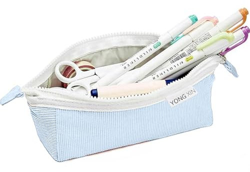 Charfia Federmäppchen, Mäppchen Cord-Stoff, Federmäppchen Mädchen, Schlampermäppchen für Jungen & Mädchen, Teenager Stiftetasche, Pencil Case Ideal Must Haves für Schule, Uni & Büro(Blau)