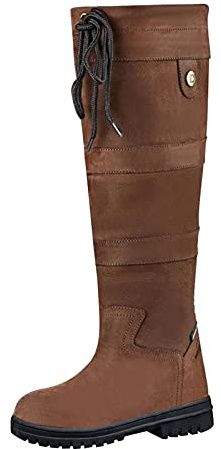 LinRim Stivali da equitazione da donna, stile country, con lacci, da donna, in stile retrò, lunghi e in pelle, caldi, con tacco piatto, casual, lunghi, marrone, 42 EU