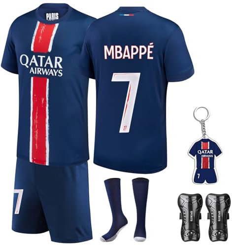 Czzovos Saison 24/25 Fußballtrikot für Kinder, Nr.7 Trikot Set mit T-Shirt, Shorts, Socken und Knieschützern für Jungen und Mädchen-Größe 26