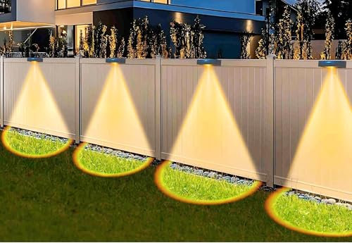litren 4 Pack Solar Fence Lights Outdoor Wall-Lights, 3 Color Modes IP65 Waterproof Solar Lights Outdoor Garden Fence Decorations for Patio, Yard, Gate, Poolside, Railing, Terraces