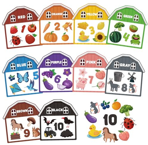 10Pcs Magnetic Color Sorting Toys 60 Toddler Magnets for Refrigerator, Cute Farm Animal Fridge Magnets for Early Education Toddler Color Sorting Learning Activities Boys Girls Gifts